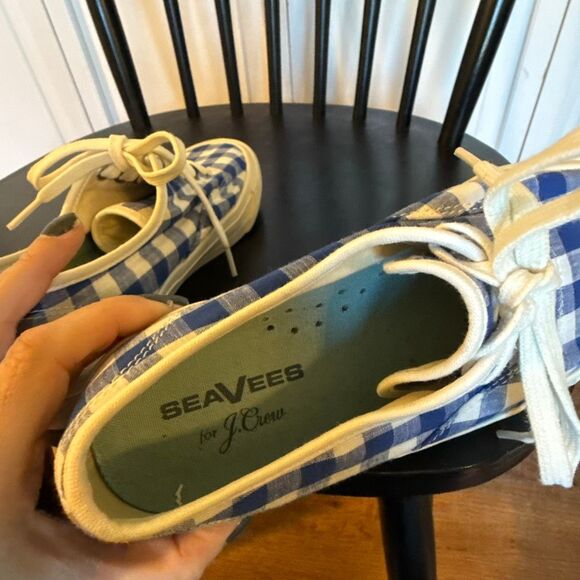 J.crew X Seavees blue gingham canvas sneakers 6 - Picture 10 of 12